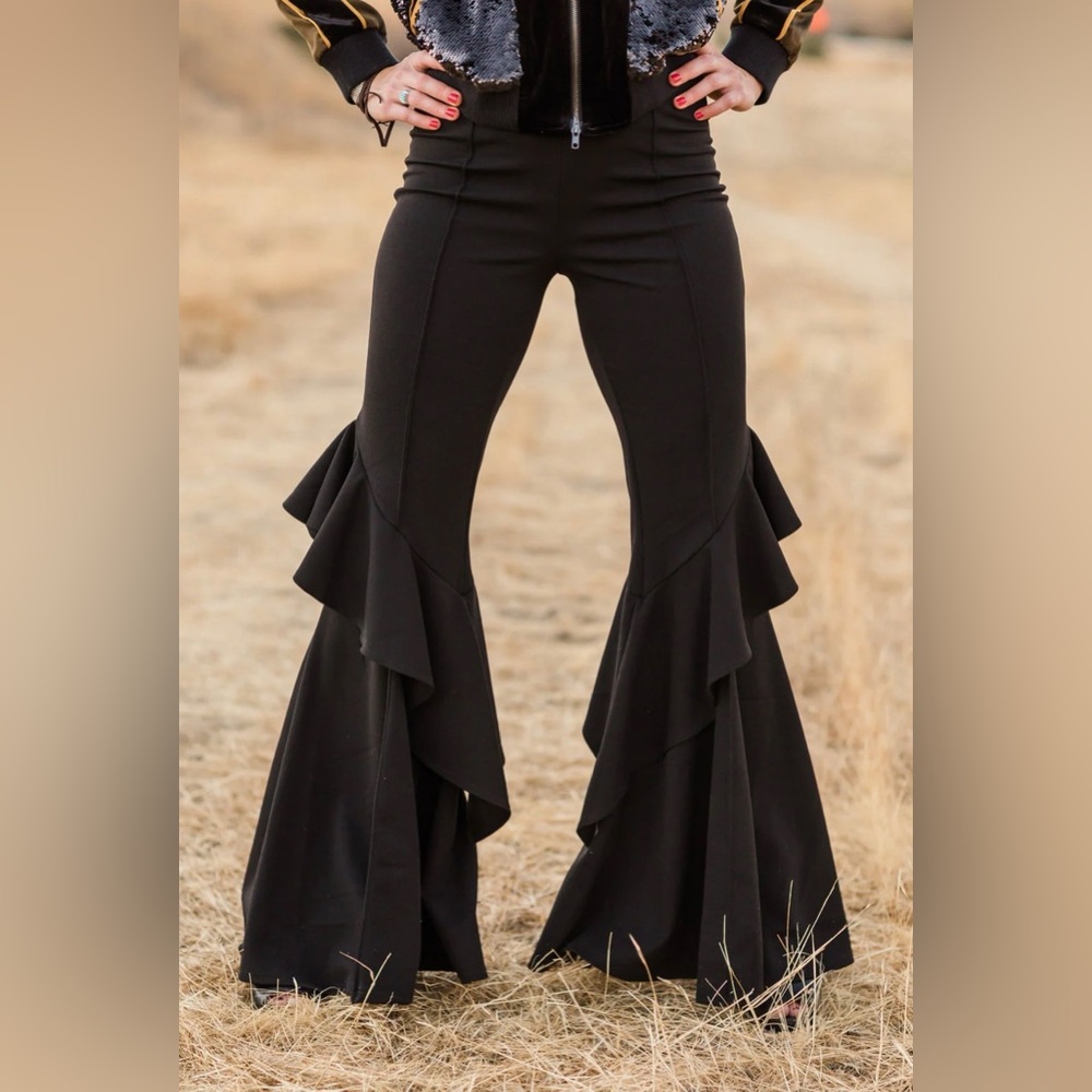 Rodeo Quincy Black Ruffle Flare Pants - Women - Picture 4 of 5